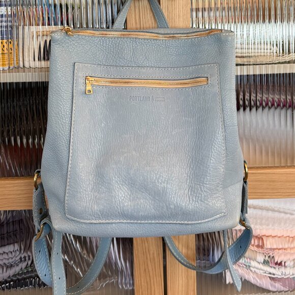 Portland Leather Goods Handbags - Portland Leather Goods Backpack | Sky Blue Pebbled Leather | Gold Hardware